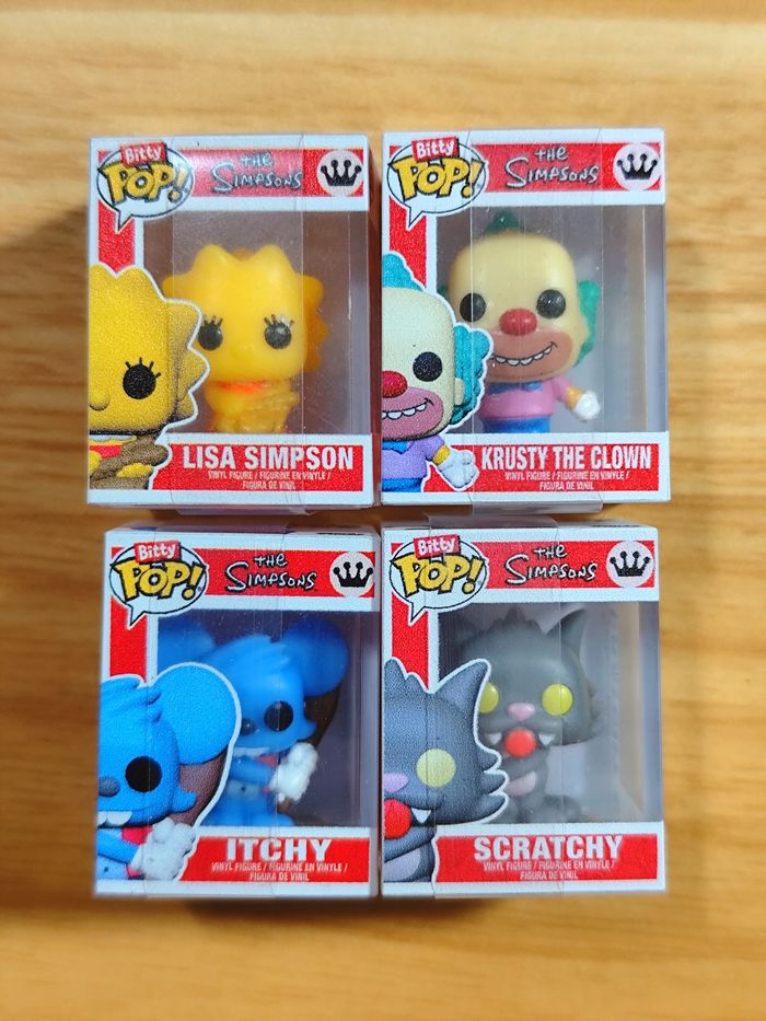 Lot De 4 Bitty Pop! Les Simpson - Lisa, Krusty, Itchy & Scratchy
