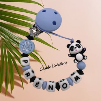 Attache tétine personnalisé en silicone garçon panda