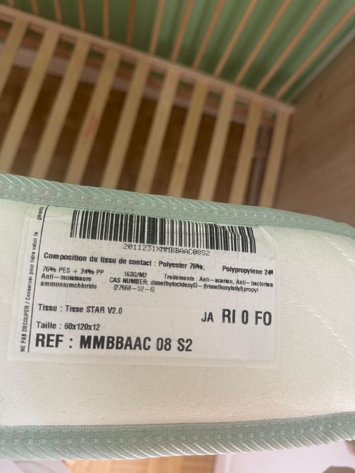 Lit bébé Sauthon bois clair + matelas 60x120 – état neuf - photo numéro 6