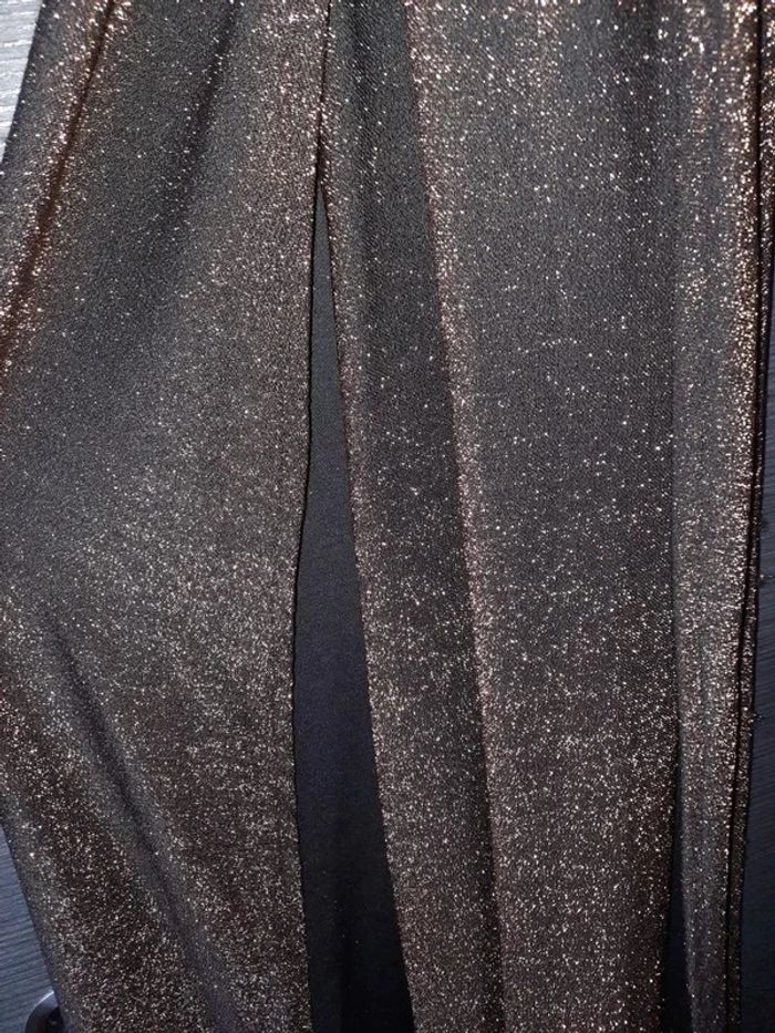 Robe longue marron à paillettes – Fendue & élégante – Taille S – Marque 1992 - photo numéro 2