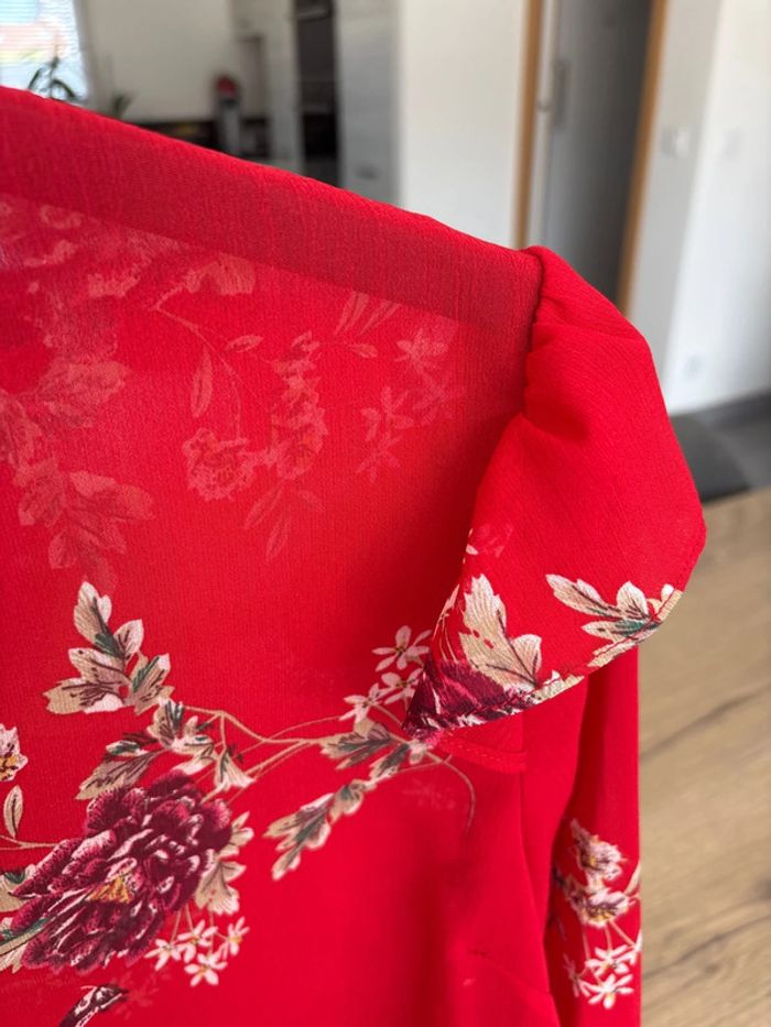 Blouse femme rouge fleuri - photo numéro 5