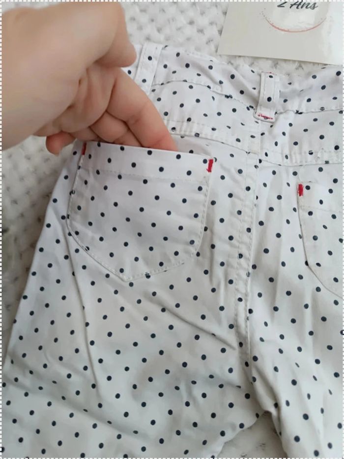🔸Pantalon Sergent Major Blanc à Petits Pois Noirs – 18 Mois🔸 - photo numéro 5