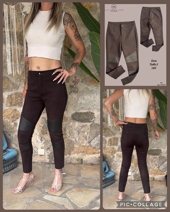 🤎Pantalon chocolat effet suédine Zara à détails biker – Taille S NeW 🤎