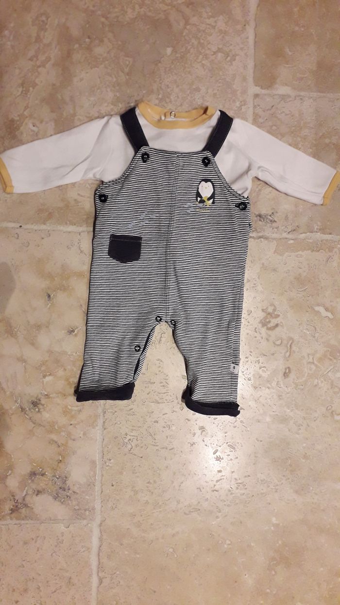 Ensemble salopette + tee-shirt - 1 mois