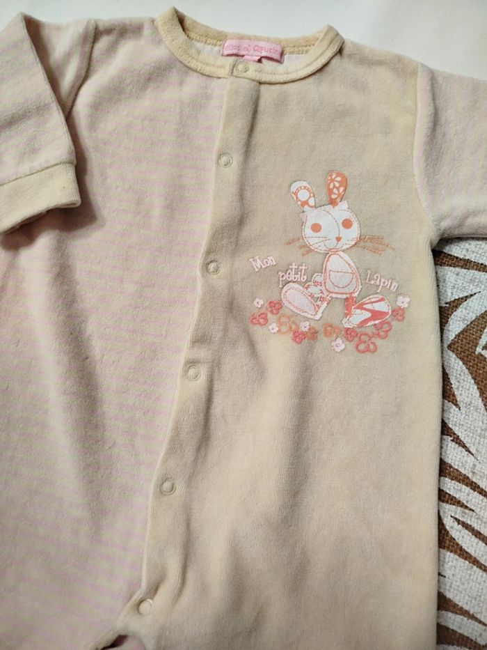 Pyjama  velours 6  mois  fille  ouverture  sur  le  devant - photo numéro 2