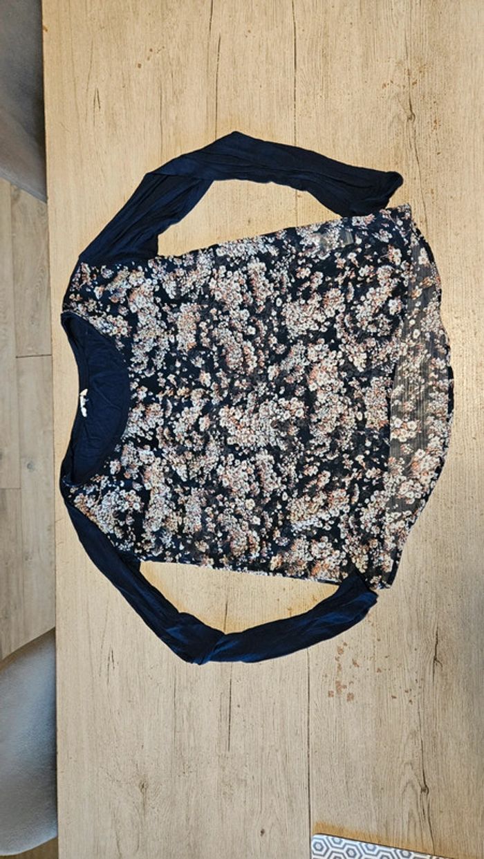 Blouse légère bleue à manches longues, motif fleuri, Aeropostale, taille L - photo numéro 3