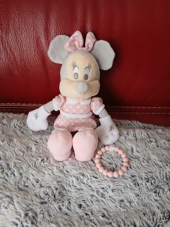 Doudou-grelot Minnie Mouse + anneau dentition & papier froissé 