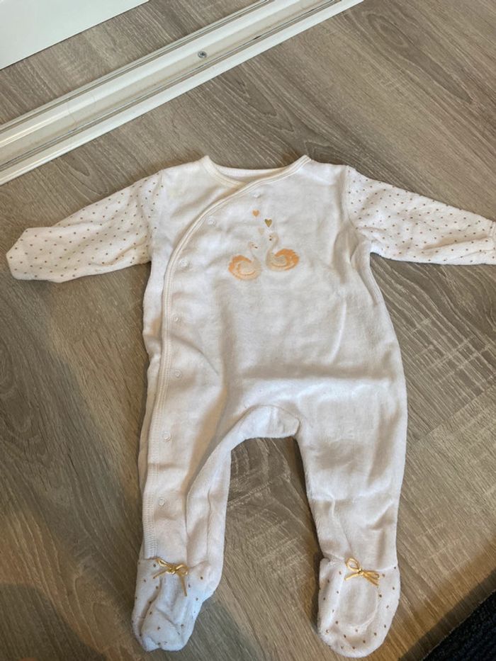 Pyjama grenouillère 1 mois z grain de ble blanc motif cygnes