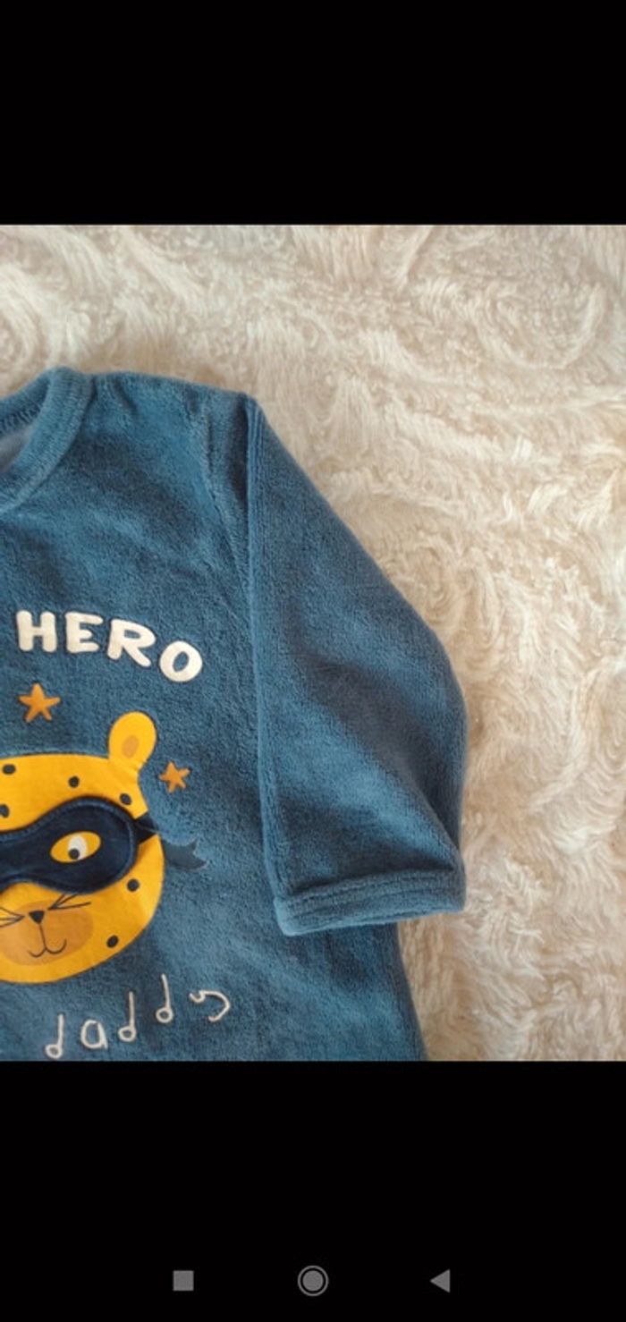 Pyjama grenouillère velours Garçon 1 mois hero like Daddy Papa Ours masqué Eco conception coton bio - photo numéro 5