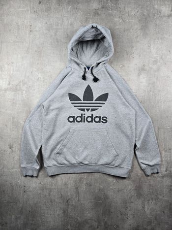 Sweat à Capuche Adidas Gris Logo Trefoil Vintage Streetwear Unisexe taille L