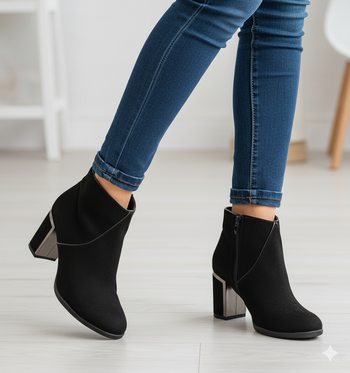 Bottines Noires Élégantes à Talons Carrés