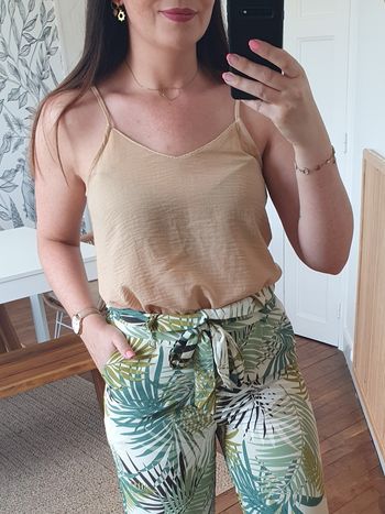 Top Prague beige camel effet lin Taille L