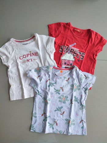 Lot 3 T-shirts fille 3 ans / 98 cm – HEMA + Vertbaudet + Tissaia – Manches courtes – Très bon état