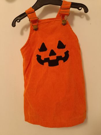 Robe salopette Citrouille en velours | 9-12 mois