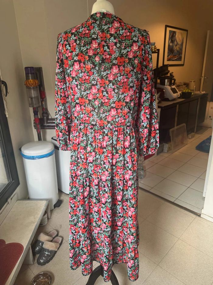 Robe longue fleurie rose rouge - Zara - photo numéro 3