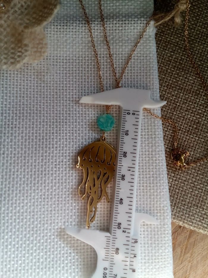 Collier méduse en acier et pierre d'amazonite naturelle - photo numéro 3
