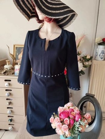 💕Robe Chic Bleu Nuit Clous Argentés Caroll T34/36💕