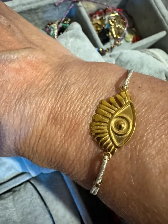 Bracelet habaha Paris cordon réglable doré pailleté œil acier inoxydable or