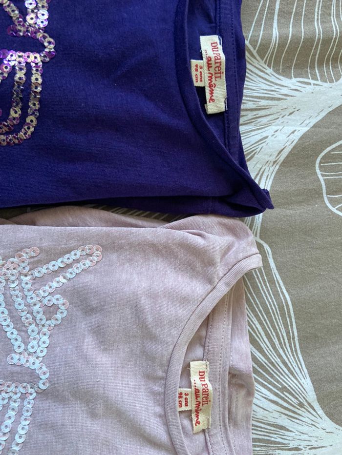 2 tshirt manche longue sequins dpam 3 ans 98 cm violet et rose - photo numéro 2