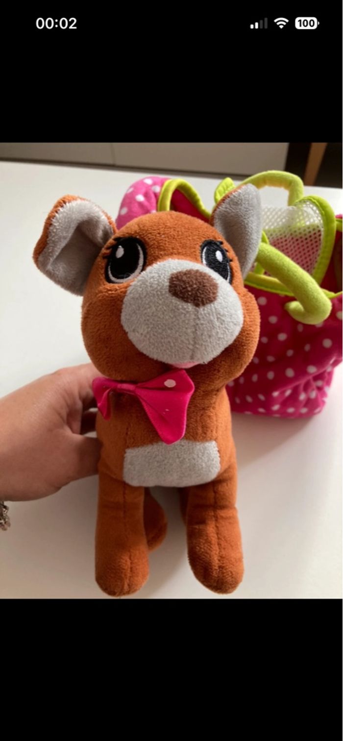 Petit chien et son panier/sac de transport coloris rose - photo numéro 3