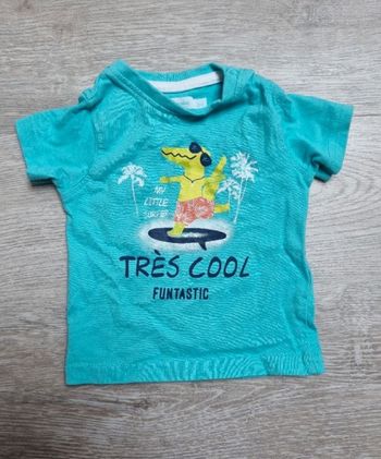 ​NEUF  T-shirt Gémo 3 Mois Turquoise Crocodile Surfeur "Très Cool"