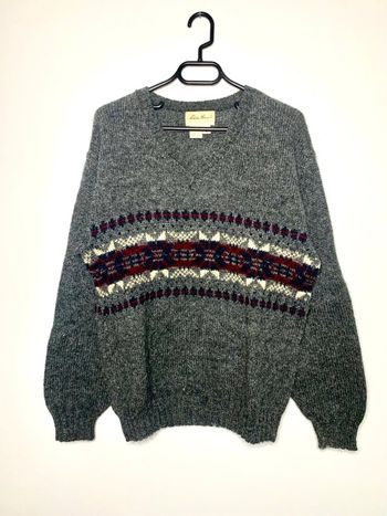 Pull col V made in usa Eddy Bauer style bohème funky ethnic en laine
