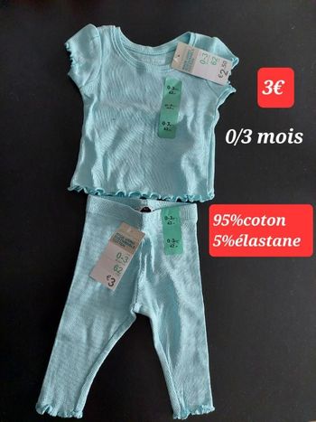 Leggin bleu et tee-shirt 0/3mois