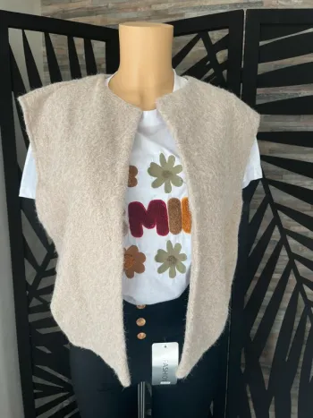 Gilet veste sans manches beige crème taille unique