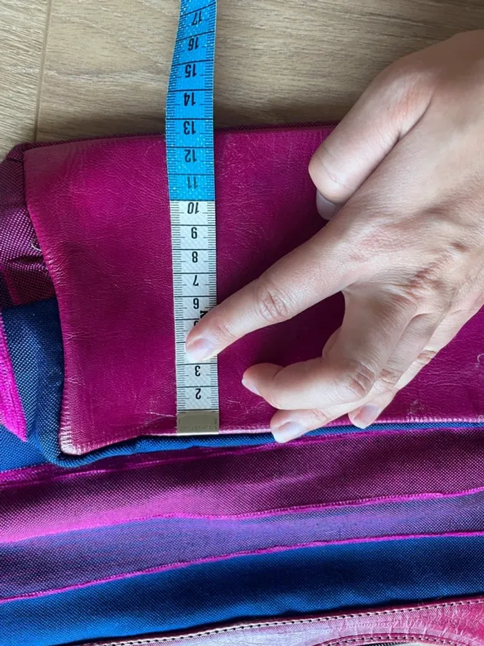 Sac original cuir fuchsia et tissu rayé - photo numéro 6