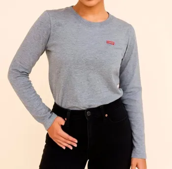 T-shirt manches longues Levi’s gris chiné pour femme- Basique iconique et stylé - taille L