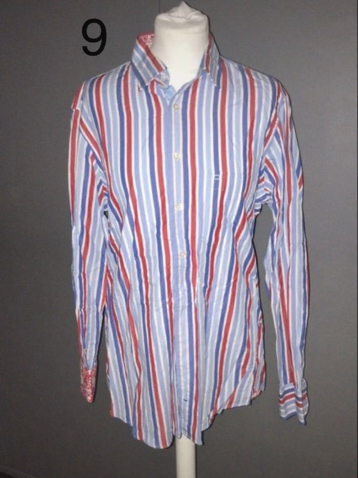 🩳 Chemise homme OLYMP Casual – rayures bleu, blanc et rouge – taille S