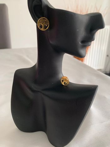 Boucles d’oreilles rondes arbre de vie dorées en acier inoxydable