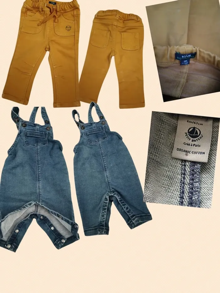 Lot 12 vêtements bb garçon 6 mois et 9 mois  6 salopettes  4 jeans 1 chemise jean  1 blouson jean - photo numéro 8