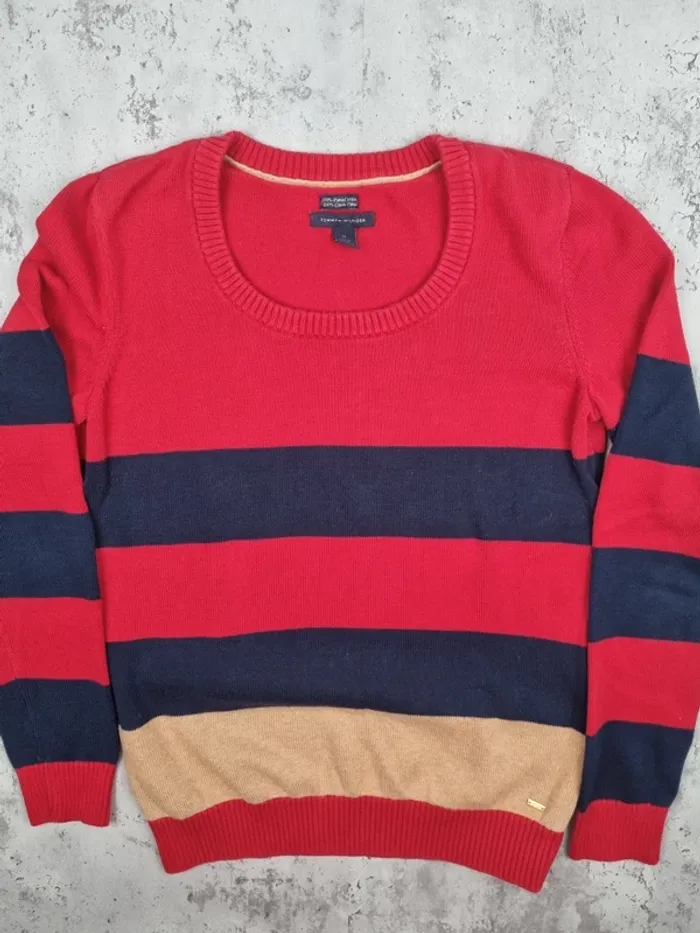 Sweat col rond Tommy Hilfiger tricolore – Taille M Femme (mesures en photos) - photo numéro 3