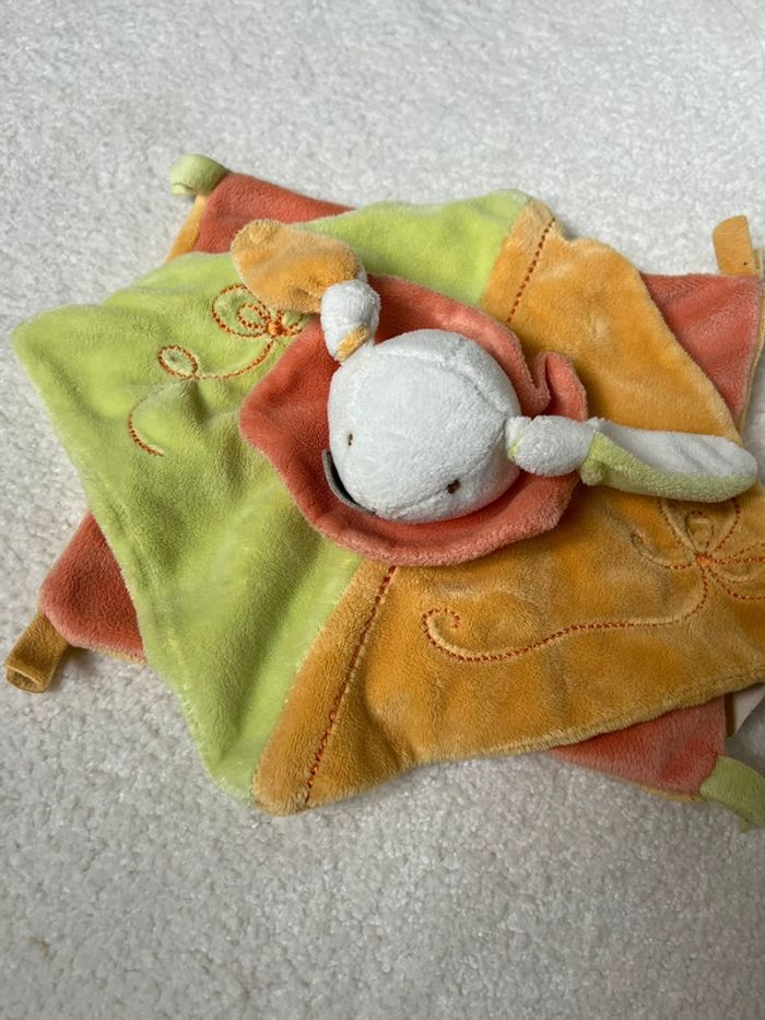 Doudou plat Babynat lapin vert orange jaune - photo numéro 2