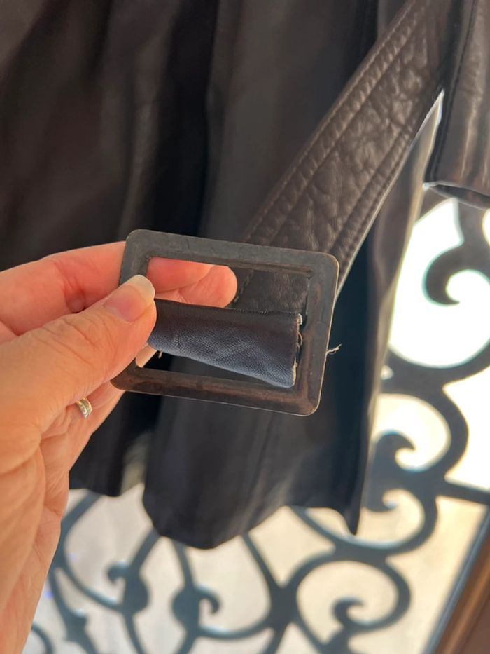 Long manteau trench vintage véritable cuir taille 38 - photo numéro 11