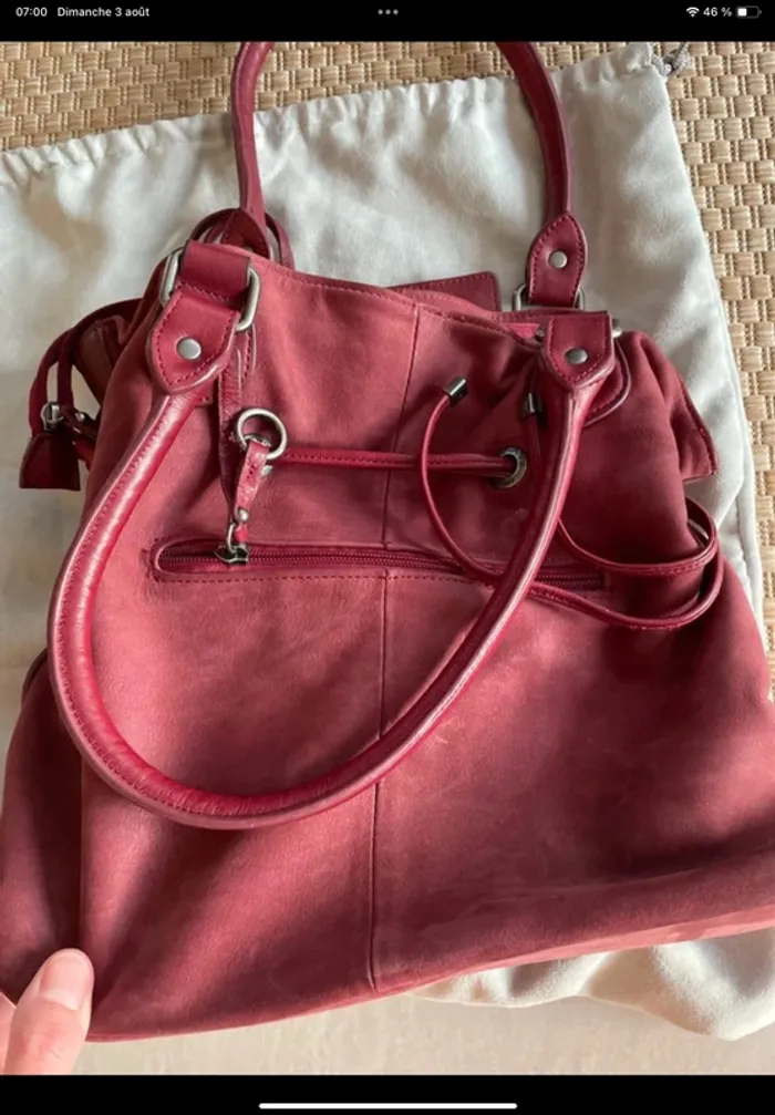 Sac cuir bourse fuchsia - photo numéro 4