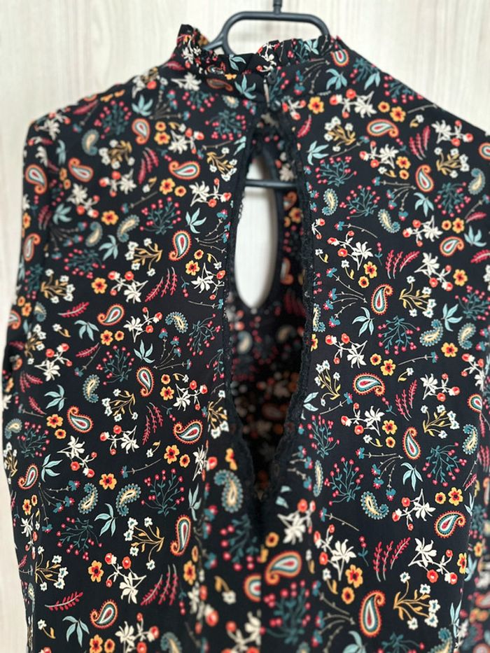 Blouse fleurie manches longues dos ouvert noir multicolore taille 38 Morgan - photo numéro 6