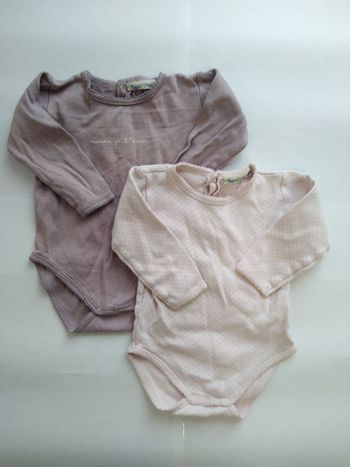 #lot De 2 Bodies Manches Longues Fille Taille 12 Mois