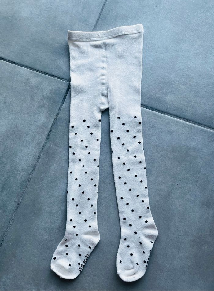 Paire de collants blancs à pois noirs bébé Kiabi 20/22 18-24mois