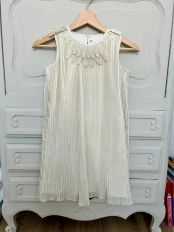 Robe Billieblush plissée beige et doré avec col Claudine papillon – Taille 8 ans – Très bon état