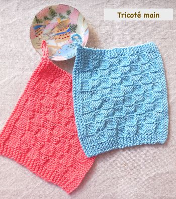 Lot de 2 lavettes débarbouillettes zéro déchet - 100 % coton - Tricoté main
