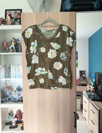 Blouse kaki fleur blanche promod - Taille M 38