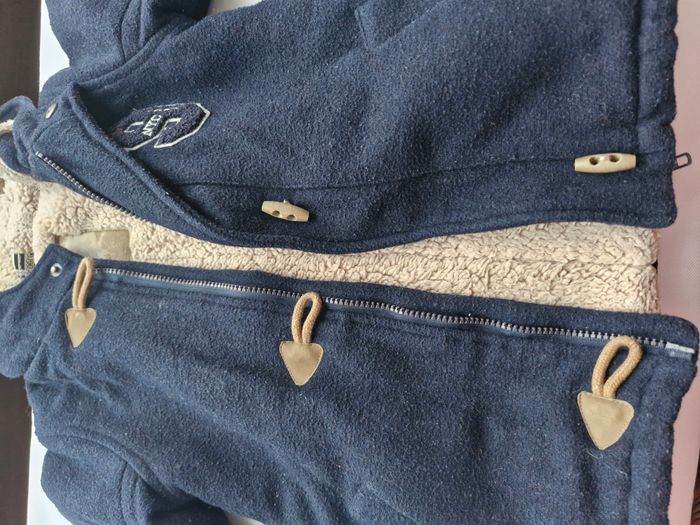 Duffle-coats zippé capuche 36 mois Tape à l'oeil Bleu marine camel écusson Baby Team NYC 1986 - photo numéro 3