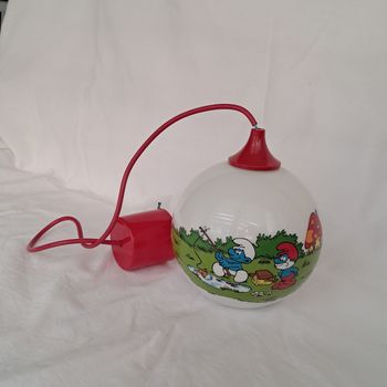 Lustre globe luminaire suspension en opaline Schtroumpfs peyo belokapi vintage