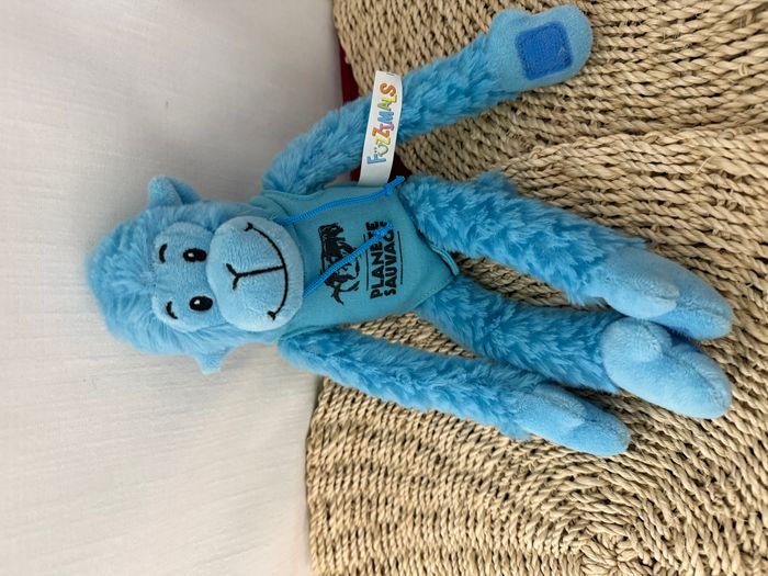 Doudou singe bleu pull capuche planète sauvage fuzzimals - photo numéro 2