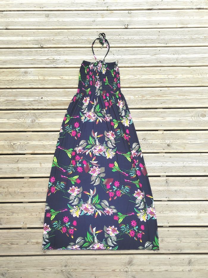 Robe Longue Bleu Marine à Fleurs – Taille Unique – neuve - photo numéro 2