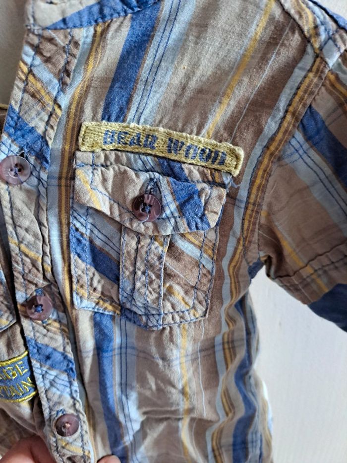 Chemise manche longue a capuche à carreaux bleu et marron 12mois orchestra - photo numéro 5