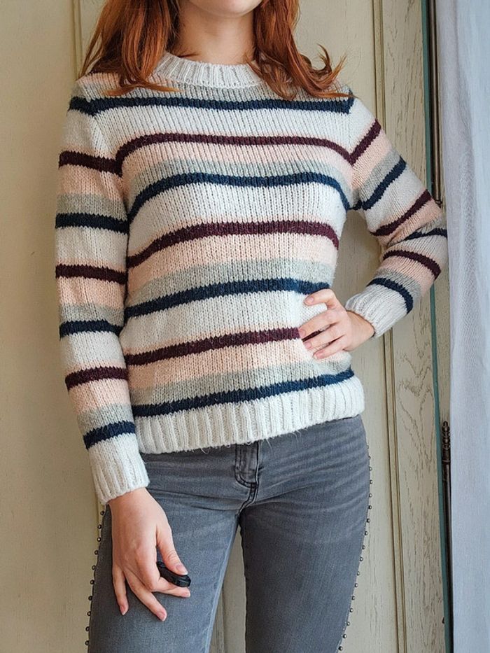 Pull blanc rayé multicolore Pimkie