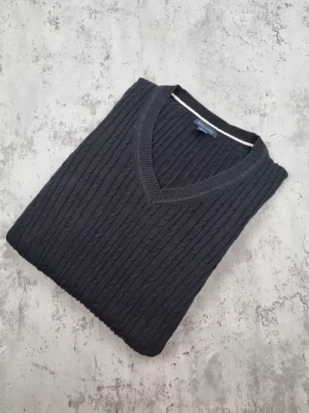 Pull col V torsadé Tommy Hilfiger noir – Taille L Femme (mesures en photos)
